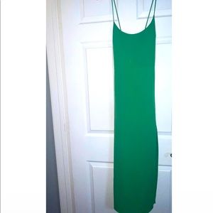Green Zara dress with slit on left leg